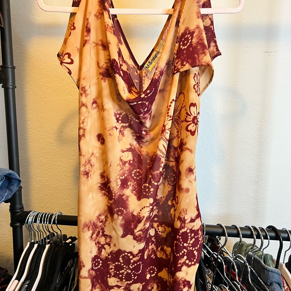 M. Mac Burgundy Floral Tie-Dye Dress